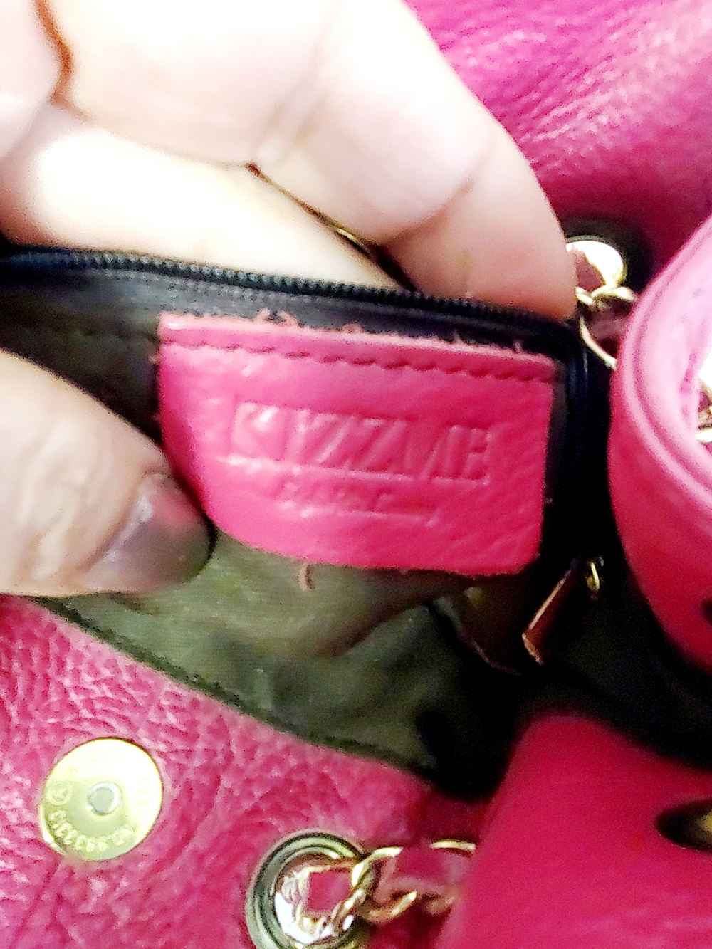 Hot Pink Pebbled Leather Mini Drawstring Bucket Bag with Gold Chain - Picture 7 of 7